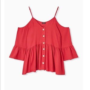 Torrid Red Gauze Cold Shoulder Bell Sleeve Top